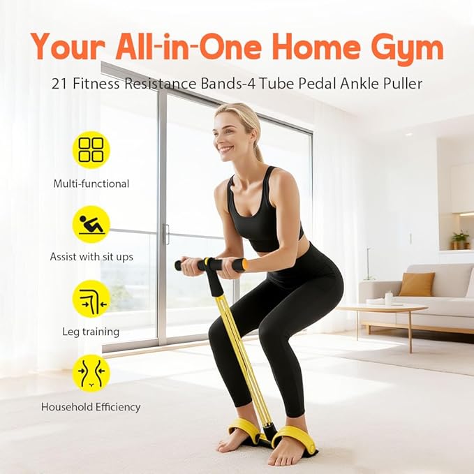 21 Fitness Resistance Bands with 4 Tube Pedal Ankle Puller, 2026 New Multifunction Elastic Yoga Resistance Band, Stretching Bands for Home Gym Use
