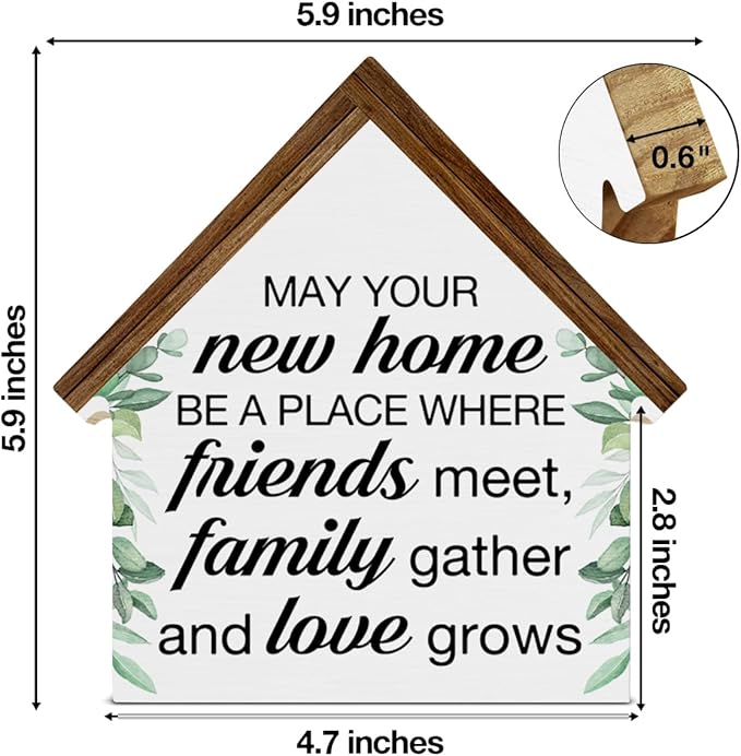 Housewarming Gifts, New House New Apartment Decor, Gifts for New Home Owner, Blessings House Shaped Wooden Block Sign Home Living Room Decor for Desk Table Shelf