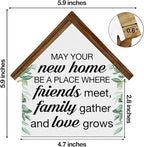 Housewarming Gifts, New House New Apartment Decor, Gifts for New Home Owner, Blessings House Shaped Wooden Block Sign Home Living Room Decor for Desk Table Shelf