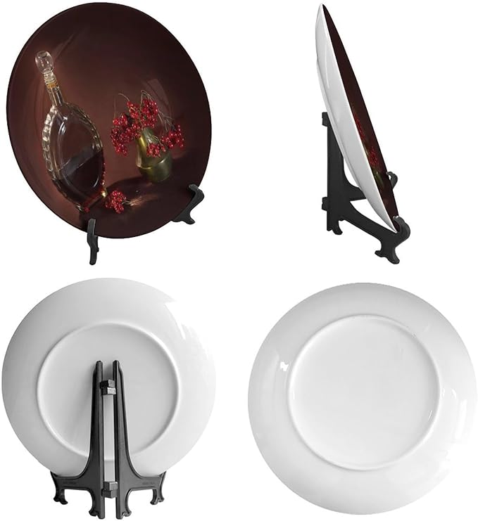 WineDecorative Plate Holder, 10 Inch, Red Wine Bottles and Fruits Round Display Plate, Home Wobble-Plate with Display Stand, for Kitchen Living Room Office Countertop Decor