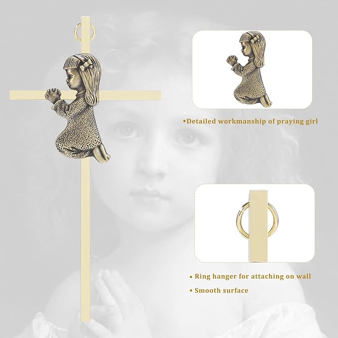 DCCXN Baby Wall Cross Baptism Gifts for Girls, 6 Inch Gold Praying Baby Girl Crosses for First Holy Communion, Christening, Baptismal Cross Decor-Gold Girl Crosses