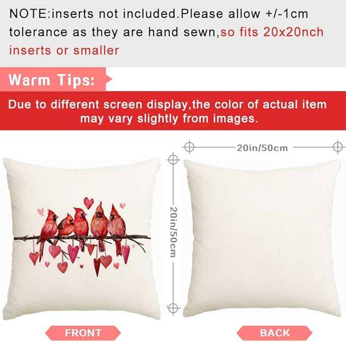 RABUSOFA Valentines Pillow Covers 18x18 inch Valentines Day Decoration Red Love Heart Cardinal Anniversary Wedding Throw Pillowcase for Couch Home Decor(15)