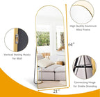 Dewfig Arched Full Length Mirror, 64"X21" Large Floor Mirror, Full Body Mirrors for Leaning or Hanging, Standing Mirrors for Bedroom, Living Room,Dressing Room, Aluminum Alloy Frame, Gold