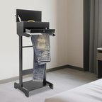 Bathrena Suit Valet Stand for Bedroom, Hotel Valet Clothes Rack Organizer with Hanger & Shoe Rack, Wooden Garment Valet Stand for Suits, Pants, Ties, Belts, Black.