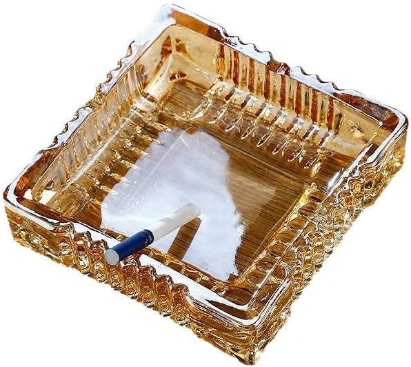 Handmade Glass Ashtray, Ashtray Ash Holder for Indoor or Outdoor Patio Desktop Office Smokers, Ash Tray for Tabletop Home Office Decor (Amber, M)