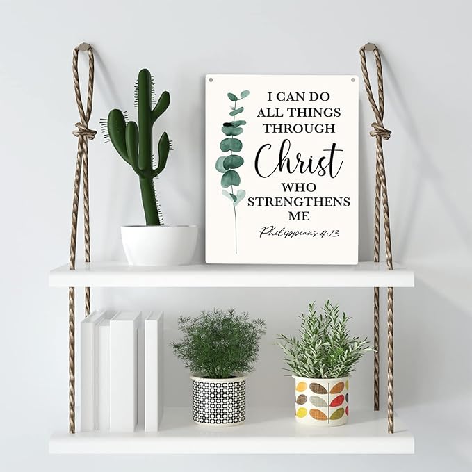 Christian Inspirational Wall Art I Can Do All Things Through Christ Who Strengthens Me Philippians 4:13 Wooden Hanging Sign Christian Bible Verse Wall Art Rustic Home Office Decoration 8 x 10 Inches