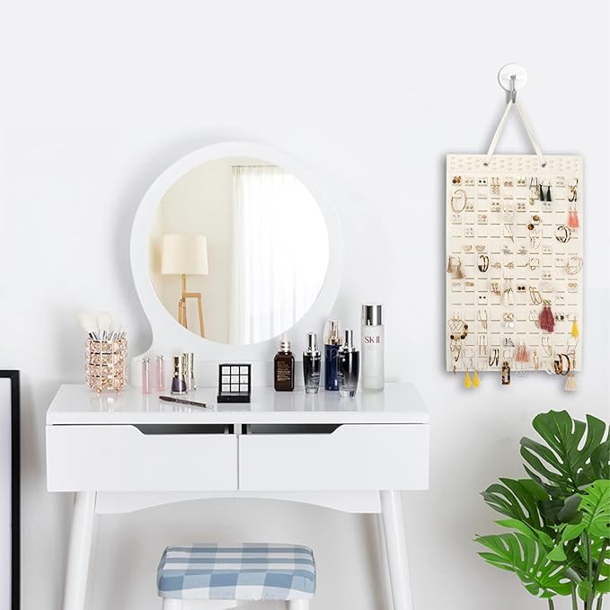 Hanging Earrings Organizer, Earring Holder & 20 Hooks, Holds Up To 300 Pairs, Compact Design, Soft Material, Earring Hanger Earring Display Hanging Organizer for Women Girls -1 Pack