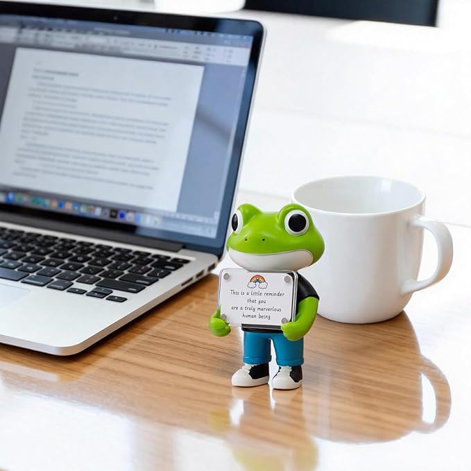 Positive Frog Figurine - 4.9" Tall Hand-Painted Resin Indoor Office Desk Decoration with Cute Motivational Sign, Funny Gift for Women Friends Bestie BFF Bestfriend Coworkers