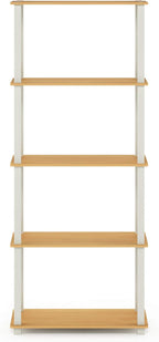 Furinno Turn-N-Tube 5-Tier Multipurpose Shelf / Display Rack / Storage Shelf / Bookshelf, Square Tubes, Beech/White
