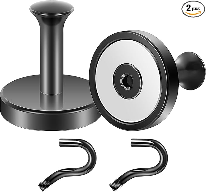 Neosmuk Magnetic Coat Hook,170lb Strong Extra Heavy Duty Magnet Hooks,Magnetic Wreath Hanger/Holder for Metal Doors,Purse,Towel,Stocking,Cruise Cabin,Black,2 Pack