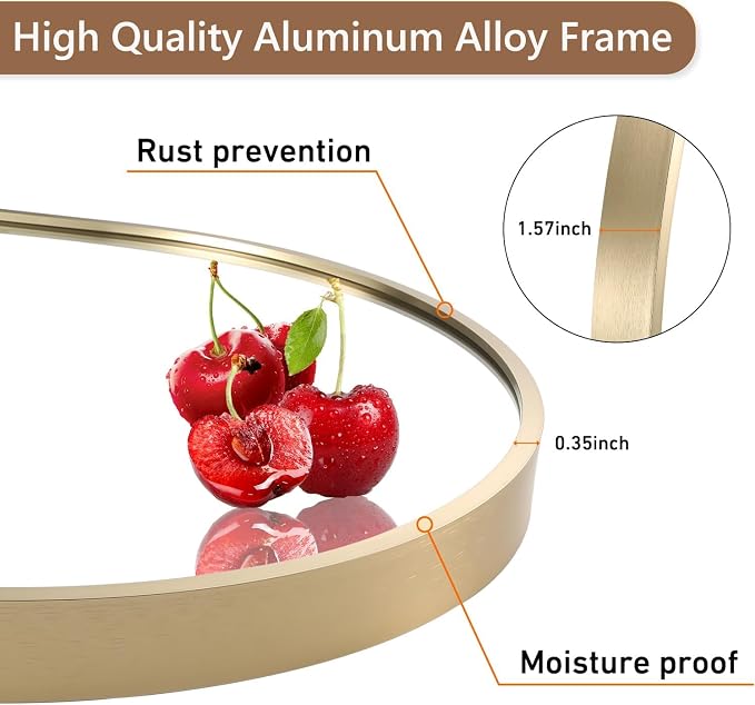 Gold Oval Mirror, 24"x36" Oval Bathroom Mirror, Vanity Mirror with Brushed Metal Frame, Wall Mount Mirrors Decor for Bathroom, Bedroom, Entryway, Living Room(Hangs Horizontally or Vertically)