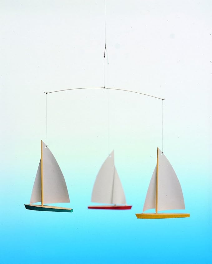 Dinghy Regatta/3 Hanging Mobile - 15 Inches Beech Wood - Handmade in Denmark by Flensted
