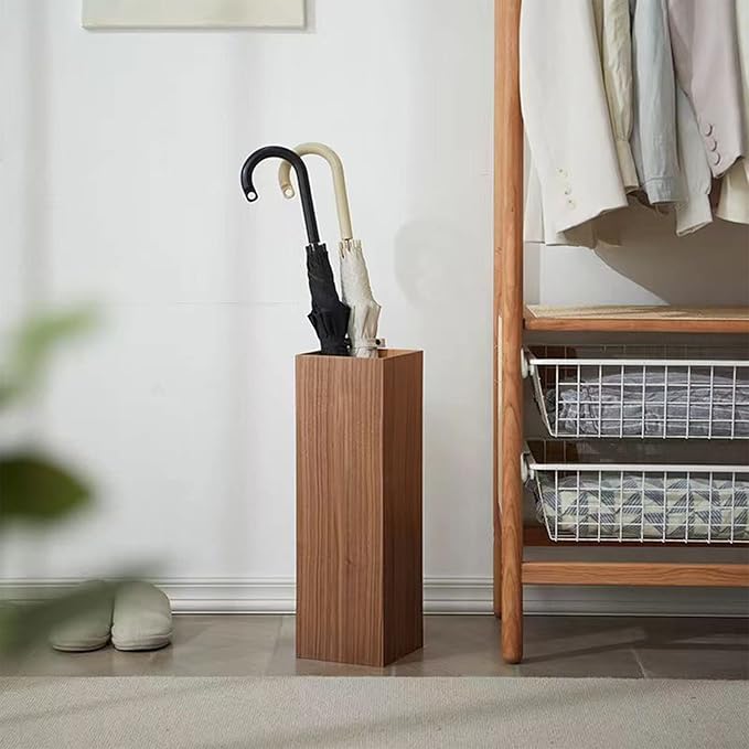 Square Umbrella Holder, Umbrella Stand Rack, Umbrella Bucket with Drip Tray, Natural Wood Grain, Free Standing Umbrella Holder Entryway Umbrella Holder Rack Organizer (Color : Walnut)