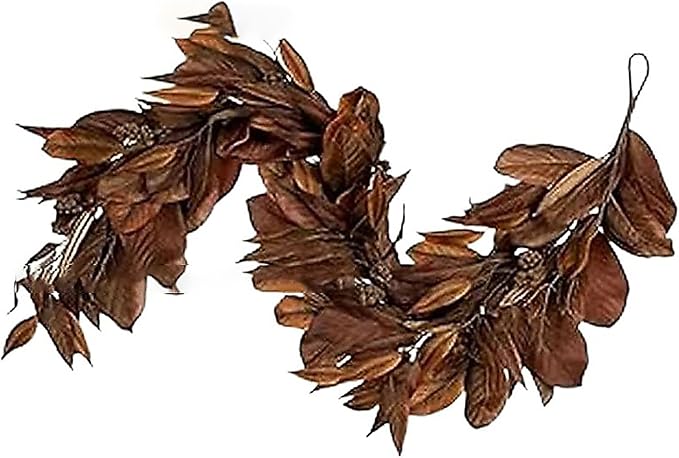 Brown Leaf Wreath, Artificial Realistic Reusable Leaf Swag Fall Porch Decorations Outdoor for Mantle Fall Decorations for Home (2-180)