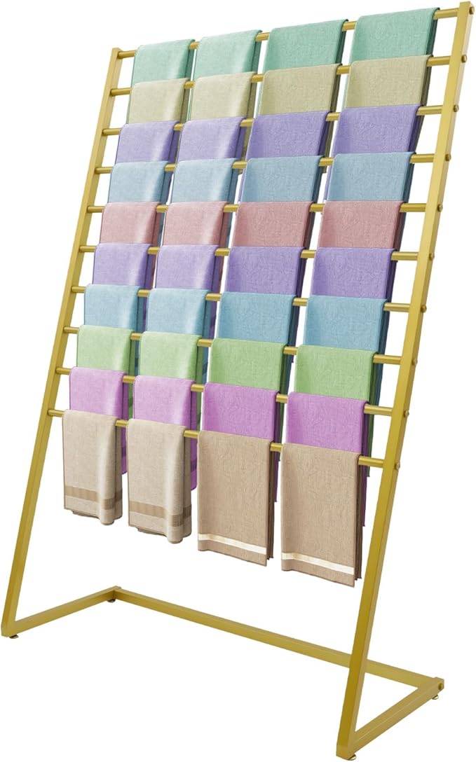 Scarf Organizer, Metal Hijab Organizer, 10 Tier Scarf Holder Hanger for Multiple Scarves, Freestanding Hijab Stand Belt Pants Hanging Rack for Home, Commercial, Clothing Store (Gold, 100cm)