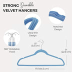 HOUSE DAY Premium Velvet Hangers 50 Pack Blue, Non-Slip Flocked Felt Hangers, Sturdy Clothes Hanger with 360° Rotatable Hook, Heavy Duty Durable Slim Coat Hanger for Closet Space Saving