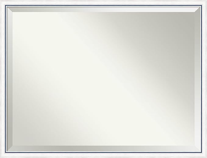 Amanti Art White Wall Mirror 32x42 Morgan White Blue Rectangle Bathroom Mirror for Wall Decor Living Room, X-Large Modern Wood Frame, Hangs Horizonally and Vertically, Bathroom Decor, Beveled Edge