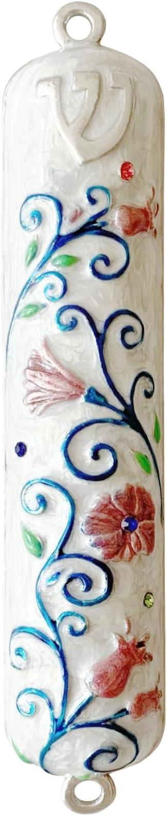 5.2 Inches Hand-Painted Mezuzah, Exquisite Enamel Design with Scroll Included for Jewish Occasions