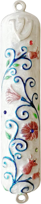 5.2 Inches Hand-Painted Mezuzah, Exquisite Enamel Design with Scroll Included for Jewish Occasions