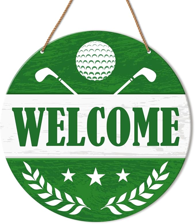 HSNBT Golf Ball Welcome Sign for Front Door, Golf Ball Welcome Sign Decor for Porch Yard Sport Wall Hanging Signs Decorations Gift for Golfer Golf Lover