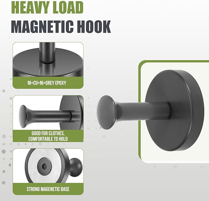 Neosmuk Magnetic Coat Hook,170lb Strong Extra Heavy Duty Magnet Hooks,Magnetic Wreath Hanger/Holder for Metal Doors,Purse,Towel,Stocking,Cruise Cabin,Grey,2 Pack