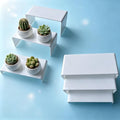Wider Version White Acrylic Display Risers 2 Sets 6 Pcs 4 Inch Wide Rectangular Shelves for Tabletop Display 3 Sizes for Jewelry Cupcake Funko Pop Figures Retail Showcase Decor