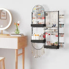 Keebofly Wall Mount Hanging Jewelry Organizer - Large Display Holder for Earrings, Rings, Necklaces, Bracelets, Watches and Perfume - Black