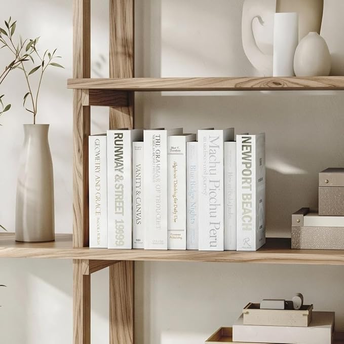 9 Faux Books White- Decorative Box with Hidden Storage, Home Staging Accessories, Coffee Table Decor, Paper Wrapped Bookshelf, White Home Accents, Old Money Aesthetic