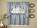 Sweet Home Collection Opaque Rib Cord Kitchen Curtains Pair, 24" Tier, Ribcord Blue