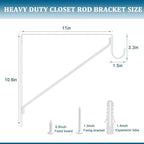10PCS Heavy Duty Closet Rod Bracket, 11 x 11 Inch Closet Shelf Brackets,Supports 300 lbs,Wall Mount Closet Rod Supports Bracket Hook with Screws, Closet Rod Holders for Home and Closet Decor(White)