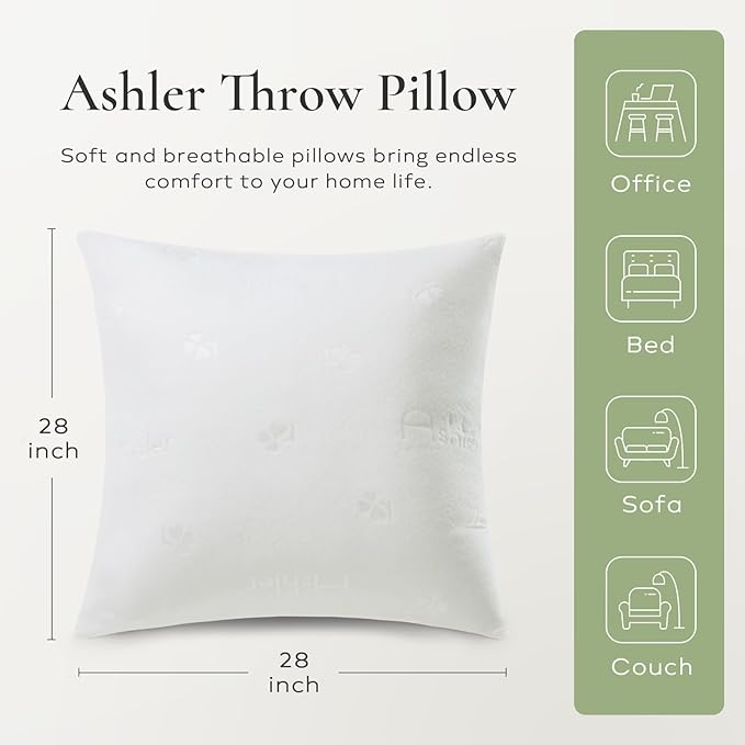Ashler Throw Pillow Inserts 28 x 28 Inches Set of 4, Indoor Decorative Pillows, Soft and Firm Pillows with Air Layer, Square Cushion Sham Stuffer for Couch and Living Room
