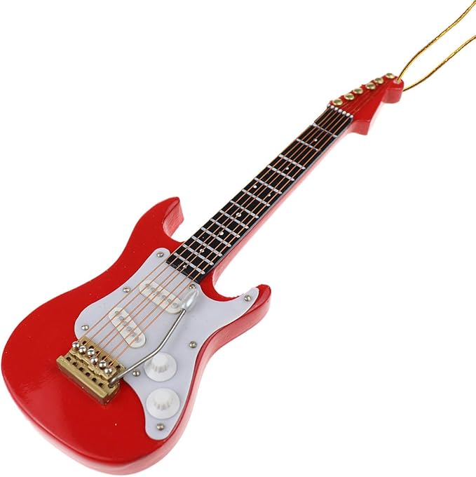 Wooden String Miniature Electric Guitar Hanging Ornament Mini Musical Instrument Replica Holiday Tree Home Decoration Display Ornament (5.49" Electric Guitar)