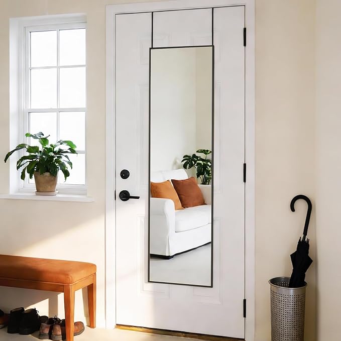 DUMOS 47"x14" Full Length Door Mirror, Full Body Mirror with Aluminum Alloy Thin Frame, Leaning or Hanging, Suitable for Bedroom, Livingroom, Cloakroom, Black