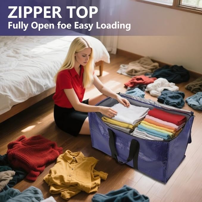 Cryster 8-Pack Heavy-Duty Clear Moving Bags – Extra Large Storage Bags with Strong Handles & Double Zippers, Totes for Storage and Packing