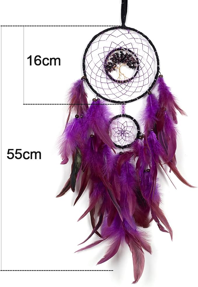 Dream Catcher, Handmade Dreamcatcher with Healing Crystal Stone, Tree of Life Dream Catchers Hanging Ornament for Home Bedroom Birthday Party, Perfect Craft Gift for Kids… (Purple)