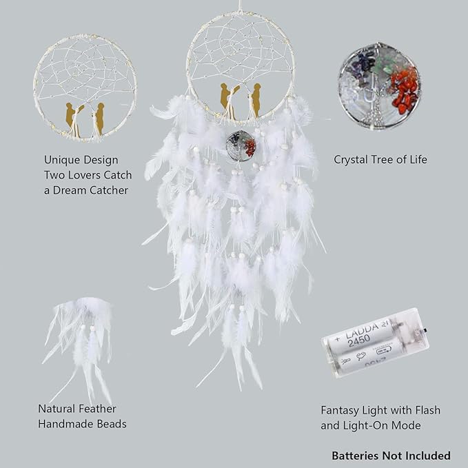 Dream Catchers Lovers Dream Catcher for Boys Large Dream Catcher for Girls Wall Hanging Tree of Life Wall Decor with LED Light Handmade Feather Dreamcatcher Native American Blessing Gifts
