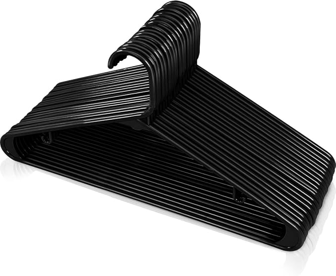 Utopia Home Plastic Hangers 20 Pack - Space Saving Clothes Hanger - Durable & Strong Closet Organizers and Storage with Built-in Strap Hooks - Essential for Shirts, Pants, Skirts & Coats (Black)