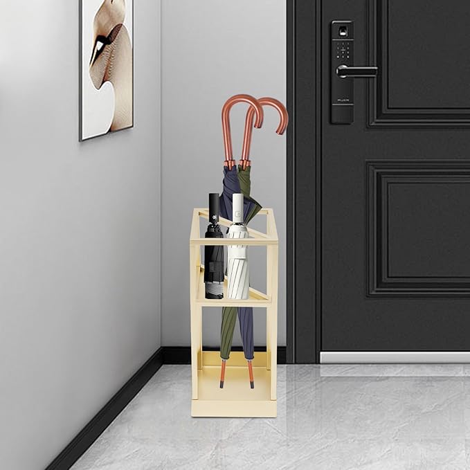 Umbrella Rack for Entryway Modern Freestanding, Metal Umbrella Stand with Drip Tray, Holds Canes/Hiking Poles, for Home Office, 7.9"x7.9"x20.9" (Gold)