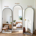 Prywot Arched Floor Mirror, 58 "x 18" Full Length Mirror Wall Mirrors Hanging or Leaning Arched-Top Full Body Mirrors with Stand for Bedroom, Dressing Room, Black