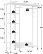 VECELO Open Garment Clothing Rack, Free-Standing Heavy Duty Storage Closet with 5 Shelves and Hanging Rod for Small Spaces, Max Load 350LBS, White