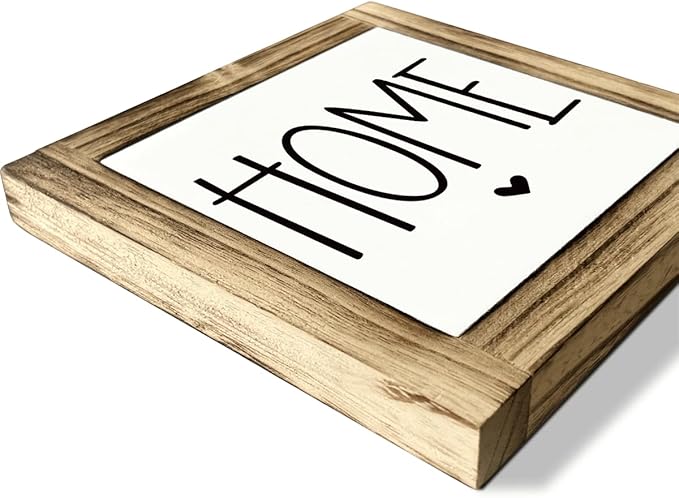 Home Signs, Decorative Wooden Box Sign, Farmhouse Desk Sign Decor, Home Decor for Living Room, Shelf Table Decoration, Front Door Porch Decors, Housewarming Gift, 5.9×5.9 inches