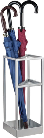 MyGift 20 Inch Tall Modern Silver Tone Metal Geometric Freestanding Entryway Umbrella Rack or Cane Holder with Shelf for Small Umbrellas and Bottom Drip Tray