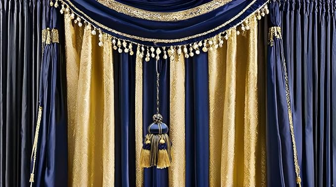 Elegant Hand-Crafted 4" (10cm) Key Tassel, 3 1/2" (8.5cm) Loop Accented with Crown Tassels (Style# KTAX4) Nautical Gold Multicolor #1152 (Light Gold, Yellow Gold, Navy Blue) Pack of 2