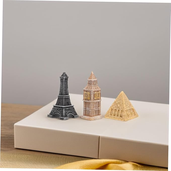 Milisten 3pcs Miniature Architectural Model Set Pyramid Statue Eiffel Tower Clock Tower Figurines Scene Accessories for Home Décor and Collectible Display
