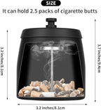 Outdoor Ashtray with Lid, Ashtrays for Cigarettes Outdoor, Ash Tray Sets for Cigarettes for Patio, Stainless Steel Windproof Ashtrays Covered Metal, Black Ashtray, Small
