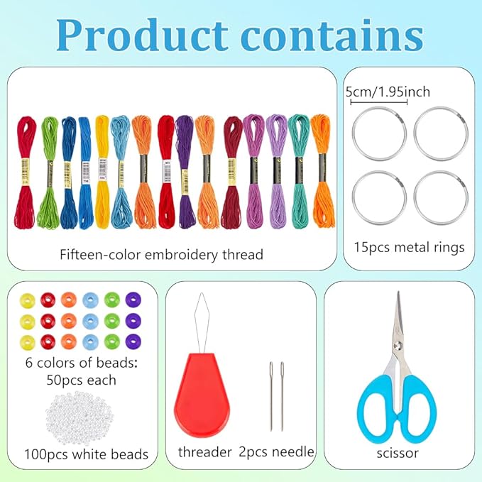 INFUNLY 15 Set DIY Small Dream Catcher Kit Rainbow Colors Round Mini Dream Catcher Kit Handmade Dreamcatcher Kit with Instructions Boho Hanging Ornament Making Kit for Bedroom Car Mirror Keychain Bag