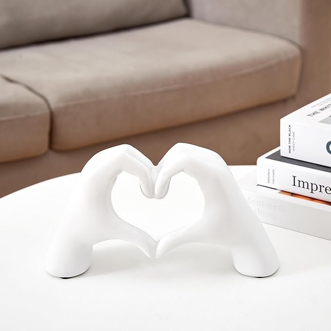 Golden Gesture Heart Decoration, Modern Love Statue Finger, Abstract Art Sculpture Home Wedding Decoration (White)