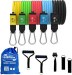 Bodylastics Patented Basic Series Resistance Band Set - 5 Resistance Bands with Snap Reduction Tech, 2 Handles, 2 Ankle Straps, 1 Door Anchor & 1 Carry Bag