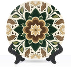 Decorative Plates for Display 8" Boho Chic Floral Tile Design Earthy Tones Dark Green Leaves Ceramic Ornament with Display Stand and Hook Up for Wall Decor Hanging Festival Wedding Gift