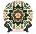 Decorative Plates for Display 10" Boho Chic Floral Tile Design Earthy Tones Dark Green Leaves Ceramic Ornament with Display Stand and Hook Up for Wall Decor Hanging Festival Wedding Gift